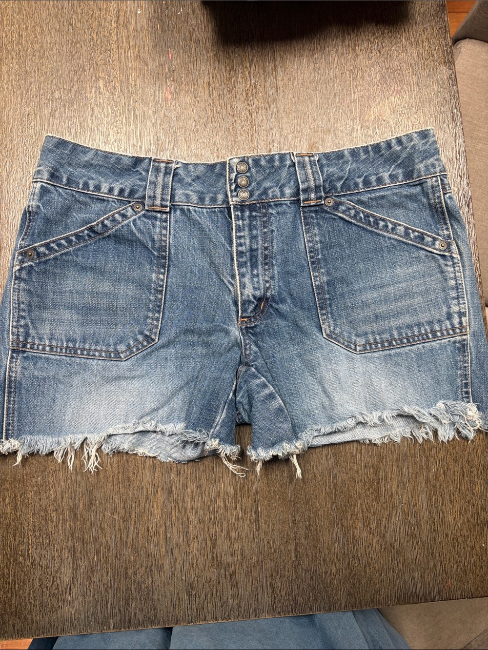 Old Navy Distressed Light Blue Denim Shorts with Triple Button Waist